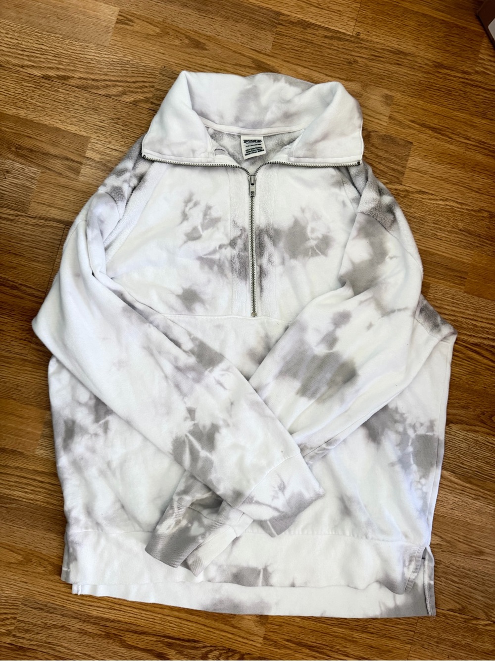 PINK Victoria's Secret Men’s Tie-Dye Quarter-Zip Sweatshirt - White & Light Gray